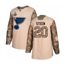 Men St. Louis Blues #20 Alexander Steen Authentic Camo Veterans Day Practice 2019 Stanley Cup Champions Hockey Jersey