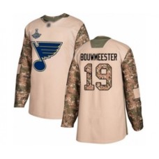 Men St. Louis Blues #19 Jay Bouwmeester Authentic Camo Veterans Day Practice 2019 Stanley Cup Champions Hockey Jersey