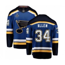 Men St. Louis Blues #34 Jake Allen Fanatics Branded Royal Blue Home Breakaway 2019 Stanley Cup Champions Hockey Jersey