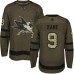 Men Adidas San Jose Sharks #9 Evander Kane Authentic Green Salute to Service NHL Jersey