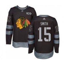 Men Chicago Blackhawks #15 Zack Smith Authentic Black 1917-2017 100th Anniversary Hockey Stitched Jersey