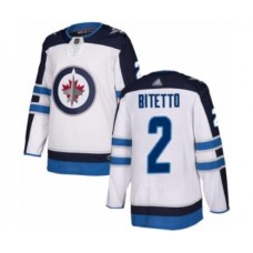 Men Winnipeg Jets #2 Anthony Bitetto Authentic White Away Hockey Stitched Jersey