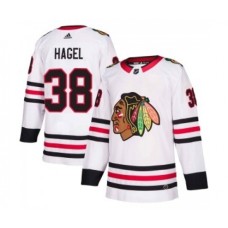 Men Chicago Blackhawks #38 Brandon Hagel Adidas Authentic Away White Stitched Jersey