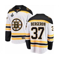 Men Boston Bruins #37 Patrice Bergeron Authentic White Away Fanatics Branded Breakaway 2019 Stanley Cup Final Bound Hockey Jersey