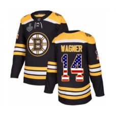 Men Boston Bruins #14 Chris Wagner Authentic Black USA Flag Fashion 2019 Stanley Cup Final Bound Hockey Jersey