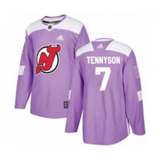 Men New Stitched Jersey Devils #7 Matt Tennyson Authentic Purple Fights Cancer Practice Hockey Stitched Jersey