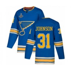 Men St. Louis Blues #31 Chad Johnson Authentic Navy Blue Alternate 2019 Stanley Cup Champions Hockey Jersey