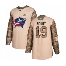 Men Adidas Columbus Blue Jackets #19 Liam Foudy Authentic Camo Veterans Day Practice NHL Jersey