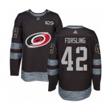 Men Carolina Hurricanes #42 Gustav Forsling Authentic Black 1917-2017 100th Anniversary Hockey Stitched Jersey