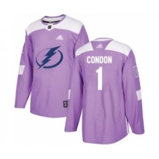 Men Tampa Bay Lightning #1 Mike Condon Authentic Purple Fights Cancer Practice Hockey Stitched Jersey