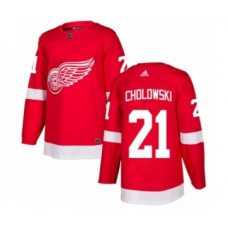 Men Adidas Detroit Red Wings #21 Dennis Cholowski Authentic Red Home NHL Jersey