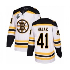 Men Boston Bruins #41 Jaroslav Halak Authentic White Away 2019 Stanley Cup Final Bound Hockey Jersey