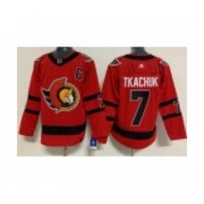 Men Ottawa Senators #7 Brady Tkachuk Red With C Patch2021 Reverse Retro Authentic Stitched Jersey