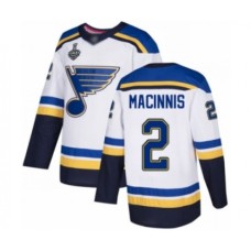 Men St. Louis Blues #2 Al Macinnis Authentic White Away 2019 Stanley Cup Final Bound Hockey Jersey