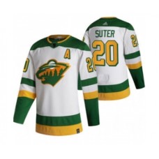 Men Minnesota Wild #20 Ryan Suter White 2020-21 Reverse Retro Alternate Hockey Stitched Jersey