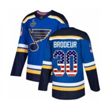 Men St. Louis Blues #30 Martin Brodeur Authentic Blue USA Flag Fashion 2019 Stanley Cup Final Bound Hockey Jersey