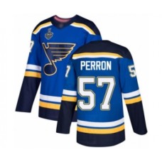 Men St. Louis Blues #57 David Perron Authentic Royal Blue Home 2019 Stanley Cup Final Bound Hockey Jersey