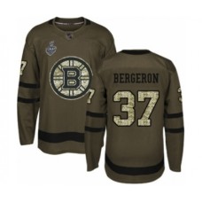 Men Boston Bruins #37 Patrice Bergeron Authentic Green Salute to Service 2019 Stanley Cup Final Bound Hockey Jersey