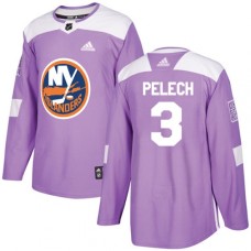 Men Adidas New York Islanders #3 Adam Pelech Authentic Purple Fights Cancer Practice NHL Jersey