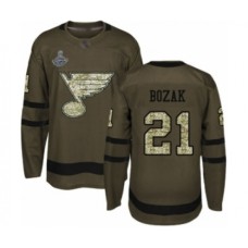 Men St. Louis Blues #21 Tyler Bozak Authentic Green Salute to Service 2019 Stanley Cup Champions Hockey Jersey