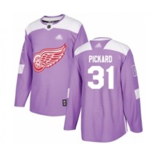 Men Detroit Red Wings #31 Calvin Pickard Authentic Purple Fights Cancer Practice Hockey Stitched Jersey