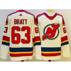 Men New Stitched Jersey Devils #63 Jesper Bratt White 2022 Reverse Retro Authentic Stitched Jersey