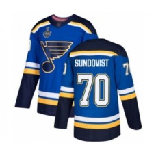 Men St. Louis Blues #70 Oskar Sundqvist Authentic Royal Blue Home 2019 Stanley Cup Final Bound Hockey Jersey