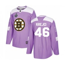 Men Boston Bruins #46 David Krejci Authentic Purple Fights Cancer Practice 2019 Stanley Cup Final Bound Hockey Jersey