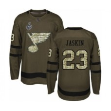 Men St. Louis Blues #23 Dmitrij Jaskin Authentic Green Salute to Service 2019 Stanley Cup Final Bound Hockey Jersey