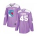 Men New York Rangers #45 Kaapo Kakko Authentic Purple Fights Cancer Practice Hockey Stitched Jersey