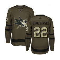 Men San Jose Sharks #22 Jonny Brodzinski Authentic Green Salute to Service Hockey Stitched Jersey