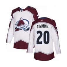 Men Colorado Avalanche #20 Conor Timmins Authentic White Away Hockey Stitched Jersey