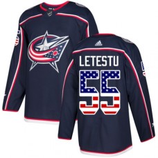 Men Adidas Columbus Blue Jackets #55 Mark Letestu Authentic Navy Blue USA Flag Fashion NHL Jersey