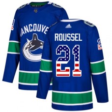 Men Adidas Vancouver Canucks #21 Antoine Roussel Authentic Blue USA Flag Fashion NHL Jersey