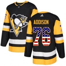 Men Adidas Pittsburgh Penguins #76 Calen Addison Authentic Black USA Flag Fashion NHL Jersey