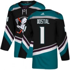 Men Adidas Anaheim Ducks #1 Lukas Dostal Authentic Black Teal Third NHL Jersey