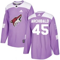 Men Adidas Arizona Coyotes #45 Josh Archibald Authentic Purple Fights Cancer Practice NHL Jersey