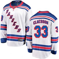 Men New York Rangers #33 Fredrik Claesson Fanatics Branded White Away Breakaway NHL Jersey