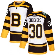 Men Adidas Boston Bruins #30 Gerry Cheevers Authentic White 2019 Winter Classic NHL Jersey