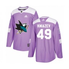 Men San Jose Sharks #49 Artemi Kniazev Authentic Purple Fights Cancer Practice Hockey Stitched Jersey