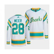 Men San Jose Sharks #28 Timo Meier White 2022 Reverse Retro Stitched Jersey