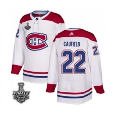 Men Adidas Canadiens #22 Cole Caufield White Road Authentic 2021 Stanley Cup Stitched Jersey