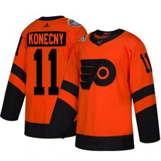 Men Adidas Philadelphia Flyers #11 Travis Konecny Orange Authentic 2019 Stadium Series Stitched NHL Jersey