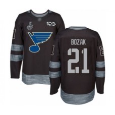 Men St. Louis Blues #21 Tyler Bozak Authentic Black 1917-2017 100th Anniversary 2019 Stanley Cup Final Bound Hockey Jersey