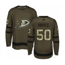 Men Adidas Anaheim Ducks #50 Benoit-Olivier Groulx Authentic Green Salute to Service NHL Jersey