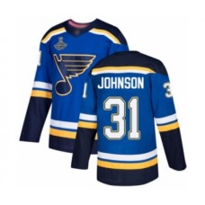 Men St. Louis Blues #31 Chad Johnson Authentic Royal Blue Home 2019 Stanley Cup Champions Hockey Jersey