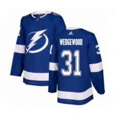 Men Tampa Bay Lightning #31 Scott Wedgewood Authentic Royal Blue Home Hockey Stitched Jersey