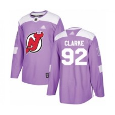 Men New Stitched Jersey Devils #92 Graeme Clarke Authentic Purple Fights Cancer Practice Hockey Stitched Jersey