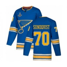 Men St. Louis Blues #70 Oskar Sundqvist Authentic Navy Blue Alternate 2019 Stanley Cup Champions Hockey Jersey