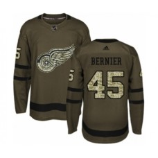 Men Adidas Detroit Red Wings #45 Jonathan Bernier Authentic Green Salute to Service NHL Jersey